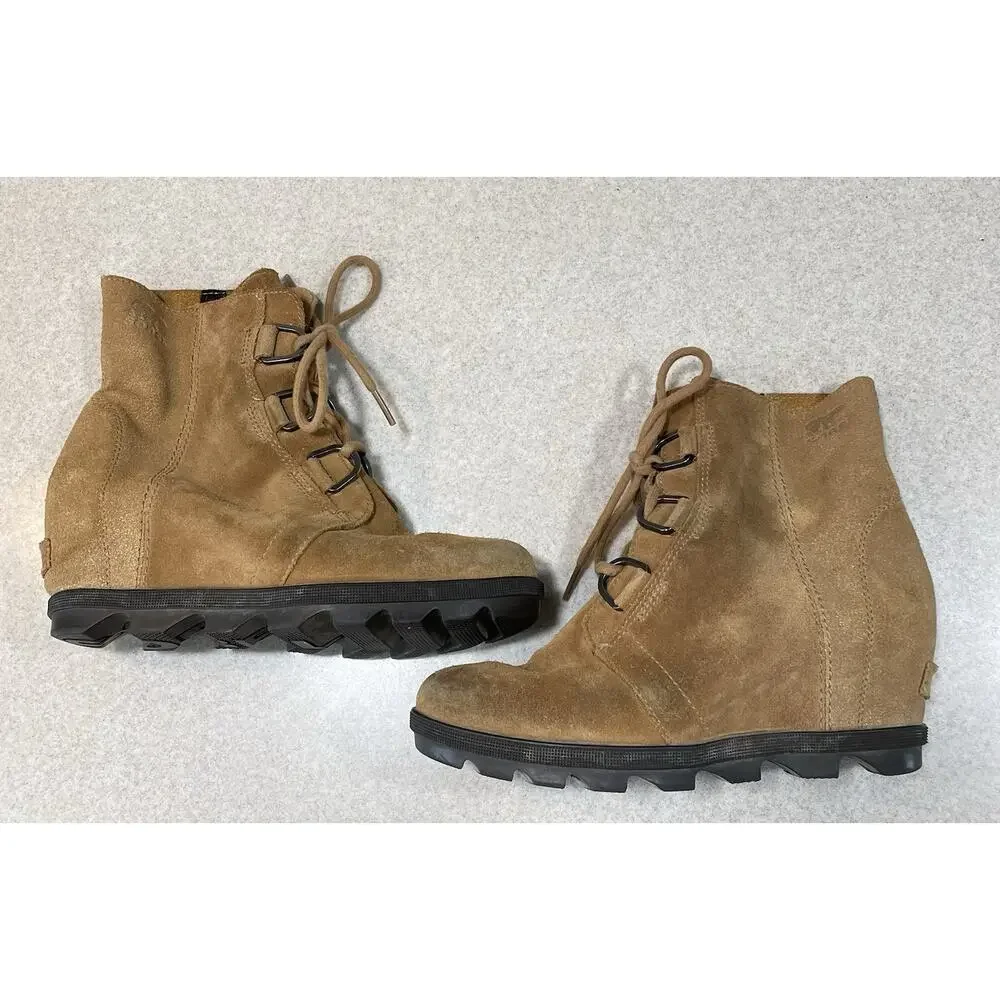Sorel Youth Joan of Arctic Wedge Ankle Booties Kids Size 5 EUR 37 Brown Leather